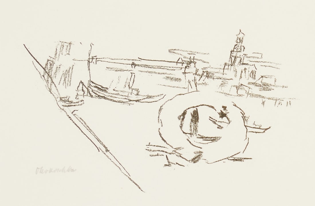 Oskar Kokoschka: Oskar Kokoschka 1886 Pöchlarn - 1980 Montreux - from: Siegfried Lenz - "Einstein Crosses the Elbe near Hamburg" - (1976) Lithograph/paper. 15 x 25 cm, 20 x 30 cm (mat cutout). 41 x 51
