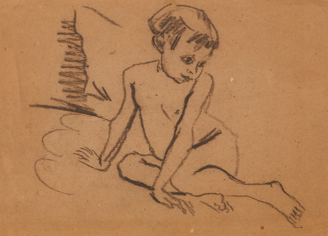 Paul Kother: Paul Kother 1878 Leipzig - 1963 Weimar - Child's portrait - charcoal/paper. 33 x 46 cm (mat cutout), 55 x 67 cm (dimensions with frame). Numbered on the reverse: Z13. Mat. Framed under glass. Creased.