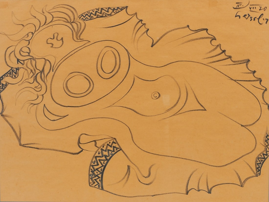 Arnold Leissler: Arnold Leissler 1939 Hanover - 2014 - Woman on a Divan - (1970) Color chalk/brownish paper. 46 x 61 cm. Signed and dated upper right: Leissler / III. / VII (19)70. Framed under glass. - Lit.: Goertz,
