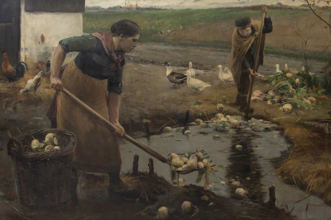 W. Mahler: W. Mahler Artist around 1900. - "The Beet Harvester" - Oil/canvas. 125 x 187 cm. 151 x 212 cm (dimensions with frame). Signed and dated lower left: W. Mahler 1905. On the reverse,