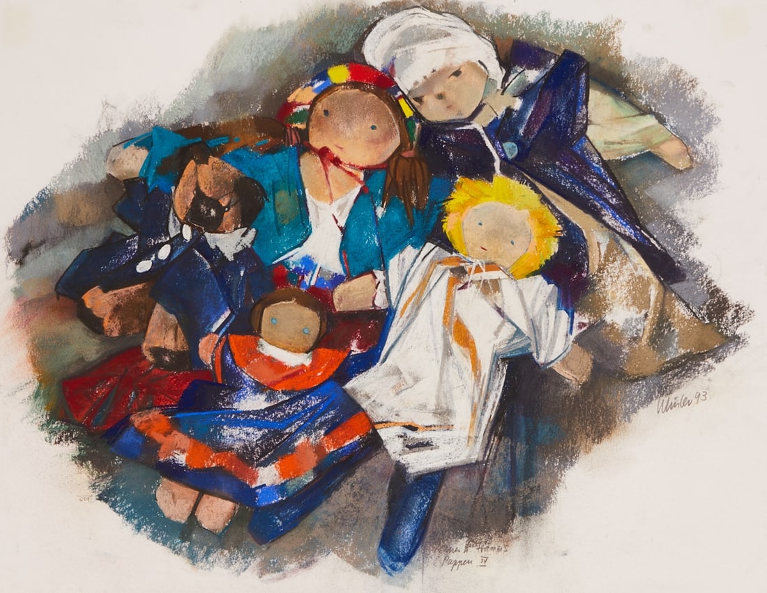 Gottfried Sch??ler: Gottfried Schüler 1923 Falkenstein/Vogtland - 1999 Göttingen - "Dolls IV" - (1993) pastel crayons and charcoal/paper. 69 x 89 cm. Signed and dated lower right: Schüler