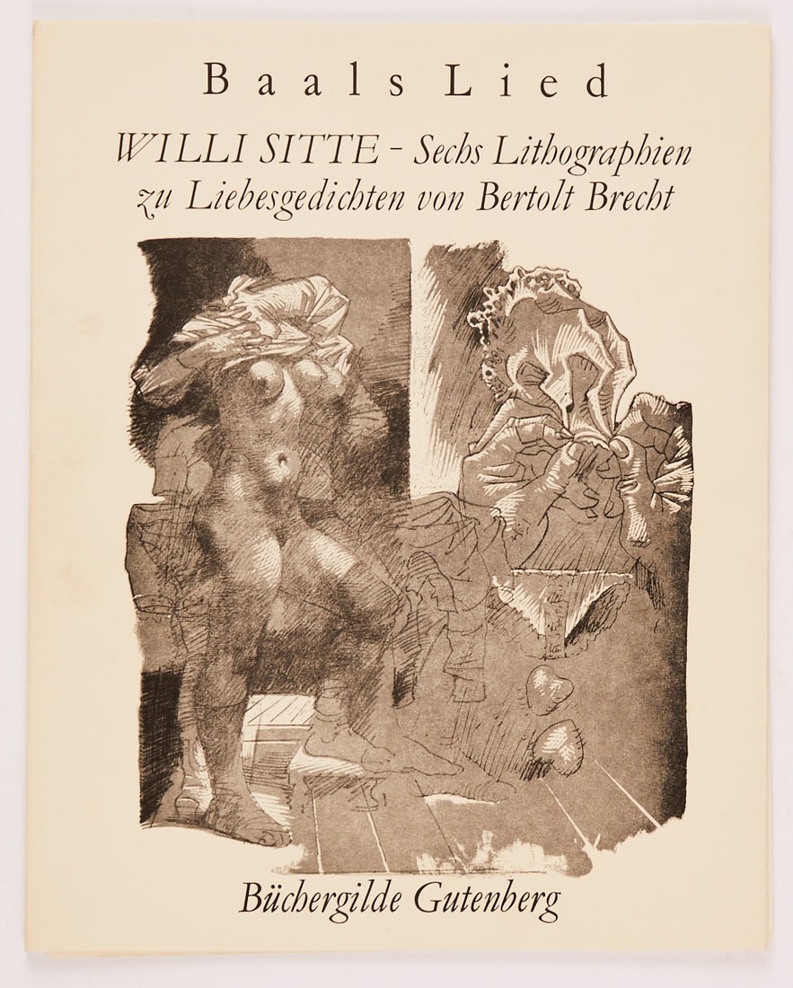 Willi Sitte: Willi Sitte 1921 Kratzau/Czechoslovakia - "Baal's Song" - (1986) Portfolio with six colour lithographs/paper (one of which is framed under glass) on love poems by Bertolt Brecht. 56/150. 50
