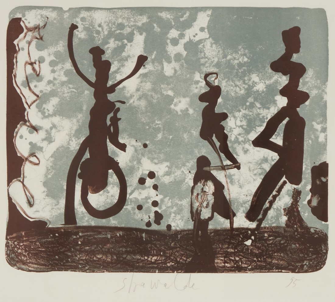 Strawalde: Strawalde 1931 Frankenberg - lives in Berlin - Untitled - (1995) Colour lithograph/paper. 32.5 x 39.5 cm, 51 x 65 cm (sight size). 55 x 69 cm (frame size). Signed lower center: Strawalde. Framed