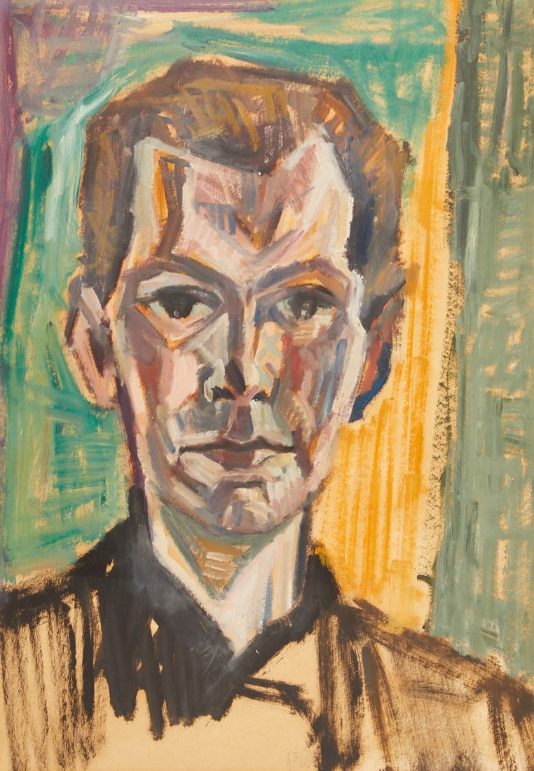 G??nter Tollmann: Günter Tollmann 1926 Gelsenkirchen - 1990 Hanover - Self-portrait - (1956) Gouache/paper. 54.5 x 37.8 cm (mat opening), 70.5 x 53.3 cm (size with frame). Signed and dated on the reverse. Mat.