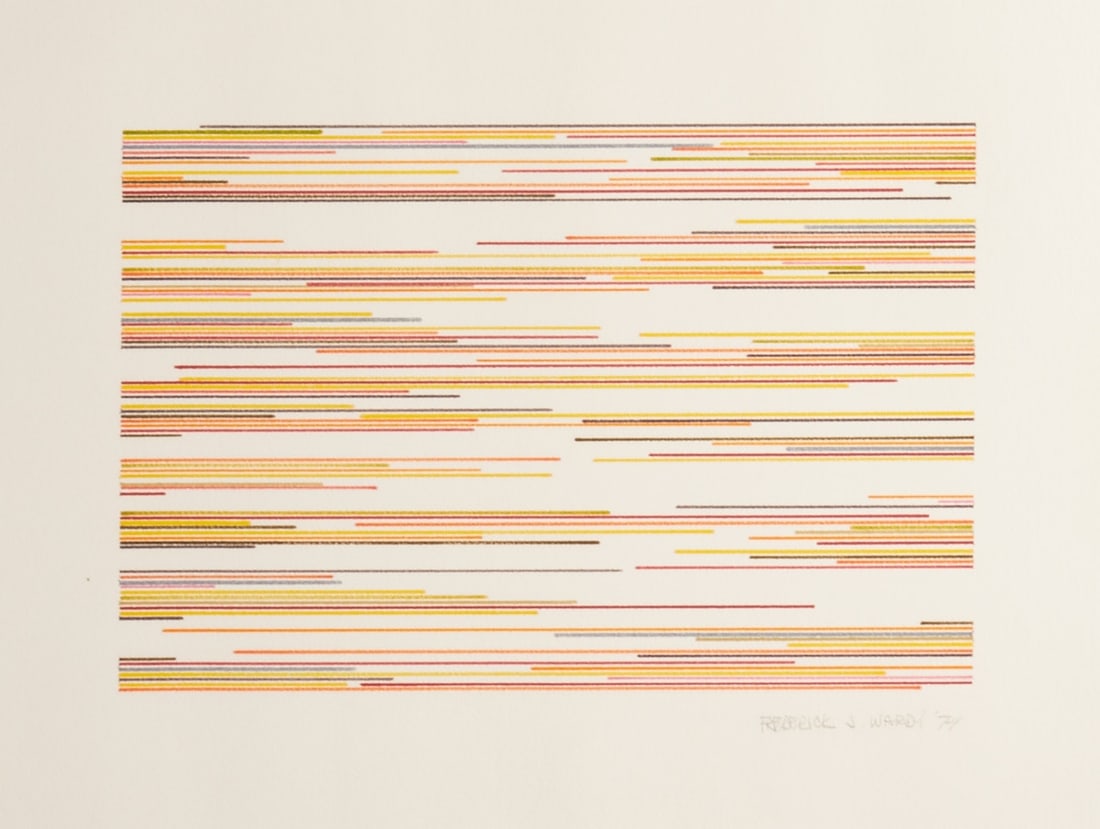 Frederick Julian Wardy: Frederick Julian Wardy 1934 Los Angeles - Lines - (1974) Felt-tip pens/paper. 39.4 x 46 cm. Signed and dated lower right: Frederick J. Wardy (19)74. Numbered on the reverse. The sheet is affixed to a