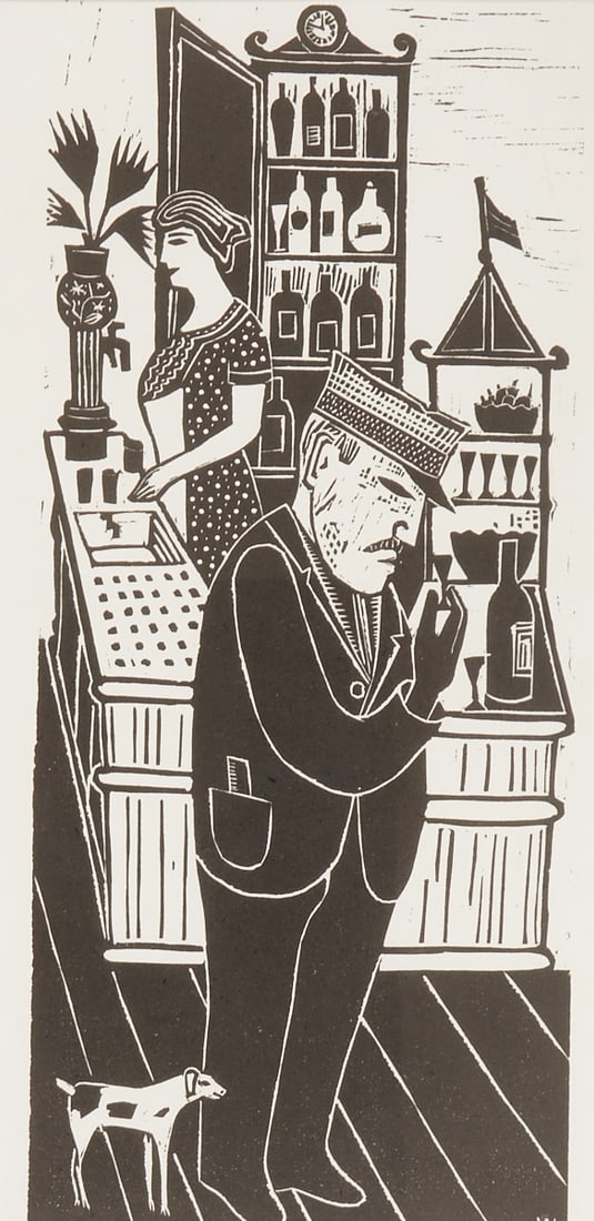 Erich Wegner: Erich Wegner 1899 Gnoien - 1980 Hanover - "The Last Shot" - Linocut/paper. 49 x 22 cm, 65.5 x 48 cm (sheet size), 71 x 51 cm (dimensions with frame). Monogrammed lower right: W. Mount.