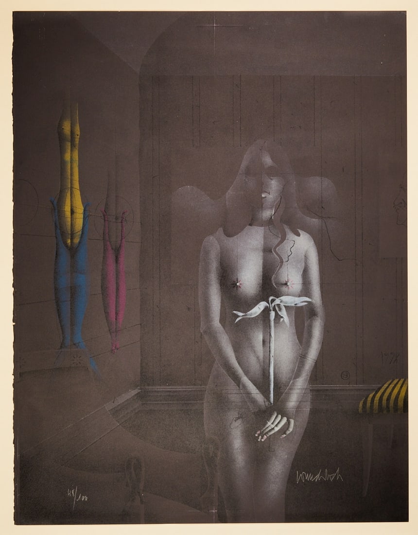 Paul Wunderlich: Paul Wunderlich 1927 Eberswalde - 2010 Saint-Pierre-de-Vassols - Lady Strelitzia - (1992) Color lithograph/paper. 48/100. 65.5 x 50.5 cm, 86 x 71 cm (size with frame). Signed lower right: Wunderlich.