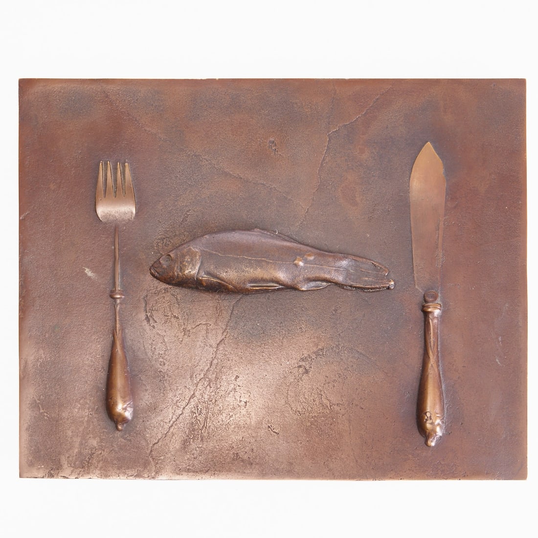 Paul Wunderlich: Paul Wunderlich 1927 Eberswalde - 2010 Saint-Pierre-de-Vassols - Fork, Fish, and Knife - (1972) Bronze. Brown patina. 1/30. 26 x 32 cm. Monogrammed and dated on the underside: P.W. 1972. - Lit.:
