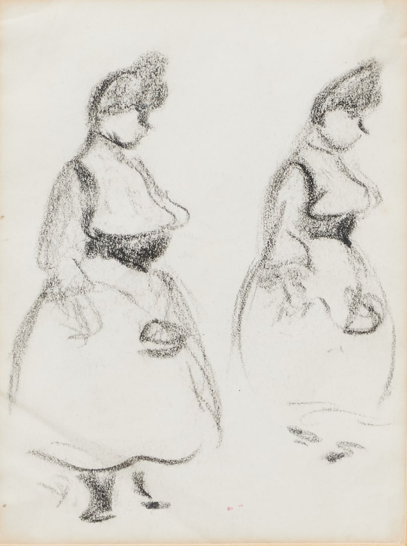 Heinrich Zille: Heinrich Zille 1852 Radeburg/Dresden - 1929 Berlin - Two Ladies - Charcoal/paper. 16.5 x 12.3 cm (mat opening). Inscribed on label of Galerie Rosenbach, Hannover on verso (partially illegible). Mat. F