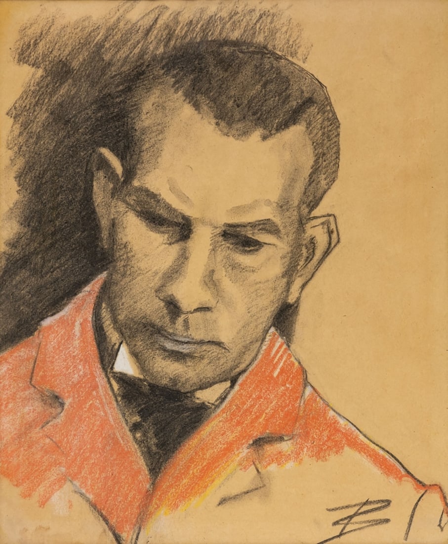 Emma Beermann: Emma Beermann Artist of the 19th/20th century - Portrait of the Father (Georg Beermann) - Charcoal and pastel crayons/paper. 41.5 x 35.5 cm. Monogrammed lower right: B. Framed under glass. Slightly