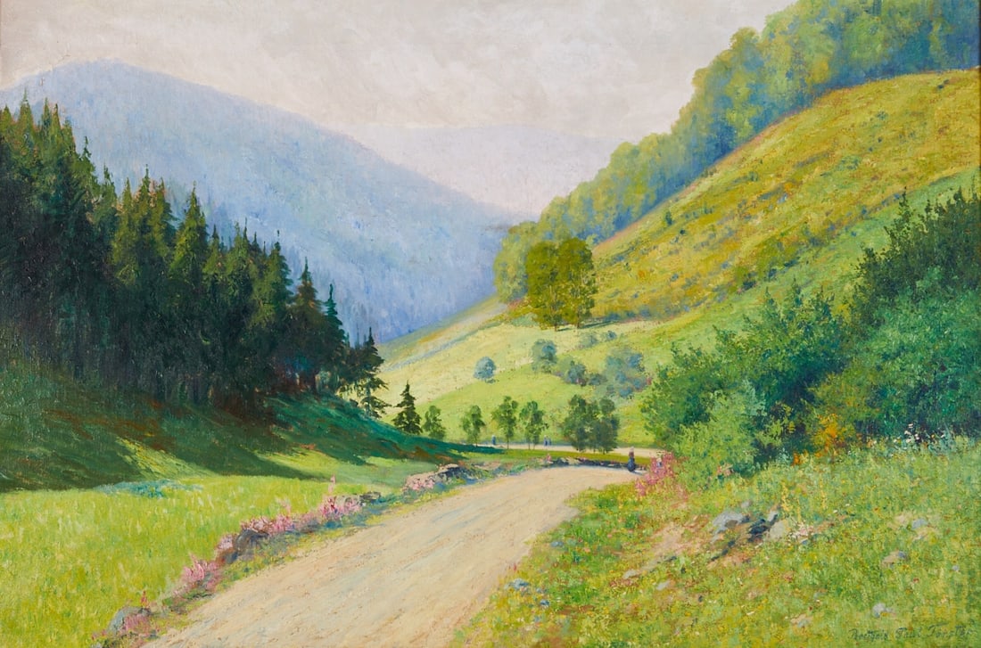Berthold Paul F?¶rster: Berthold Paul Förster 1851 Westerau (Holstein) - 1925 Weimar - Mountain landscape in spring - Oil/canvas. 80.5 x 120 cm. 98 x 137 cm (dimensions with frame). Signed lower right: Berthold Paul