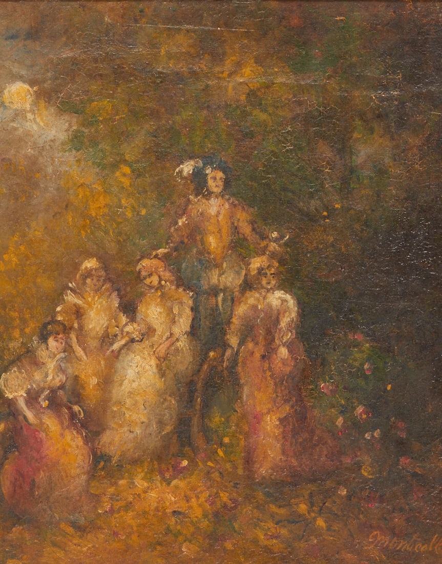 Adolphe Monticelli: Adolphe Monticelli 1824 Marseille - 1886 Marseille - Group of women - Oil/paper on canvas. 30.5 x 24 cm. 36 x 29.5 cm (dimensions with frame). Signed lower right: monticelli. Frame.