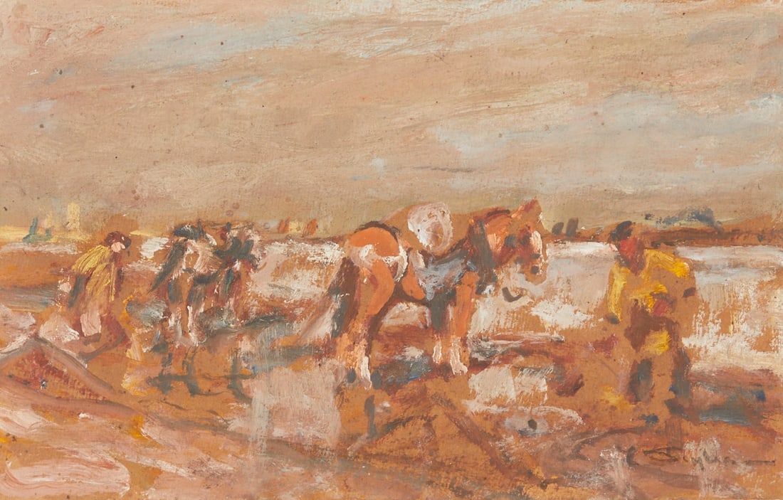 Julius Seyler: Julius Seyler 1873 Munich - 1955 Munich - Horses by the Sea - Oil/Cardboard. 17.2 x 27.3 cm, 36.3 x 47.7 cm (dimensions with frame). Signed bottom right: J. Seyler. Mount. Framed under glass. - Lit.: