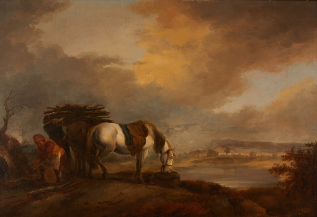 Wouterus Verschuur I: Wouterus Verschuur 1812 Amsterdam - 1874 Vorden - The Wood Gatherers - Oil/Wood. 33.5 x 49.5 cm. 54 x 69 cm (Dimensions with frame). Signed lower right: W. Verschuur. Decorative frame. - Lit.: