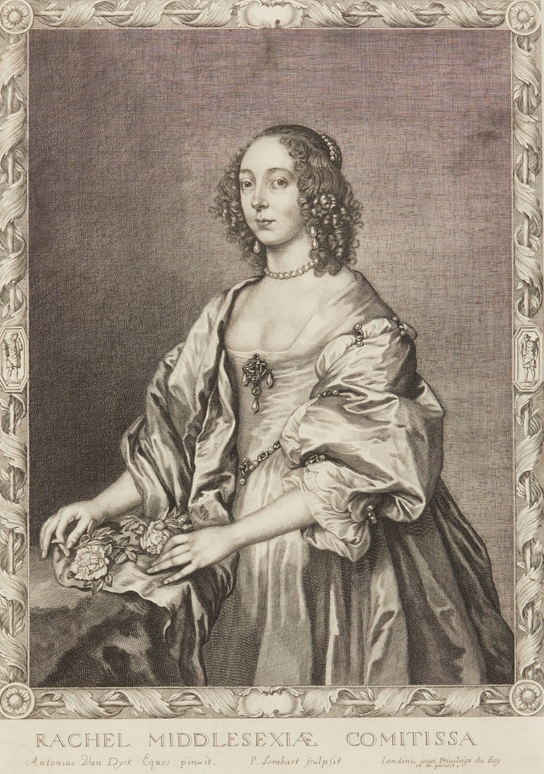 Pierre Lombart: Pierre Lombart (1613 Paris - 1682 Paris) Anthonis van Dyck (1599 Antwerp - 1641 London) - Rachel Middlesexiae Comitissa - Copper engraving/paper. 34 x 24 cm (passe-partout opening), 49.5 x 39 cm