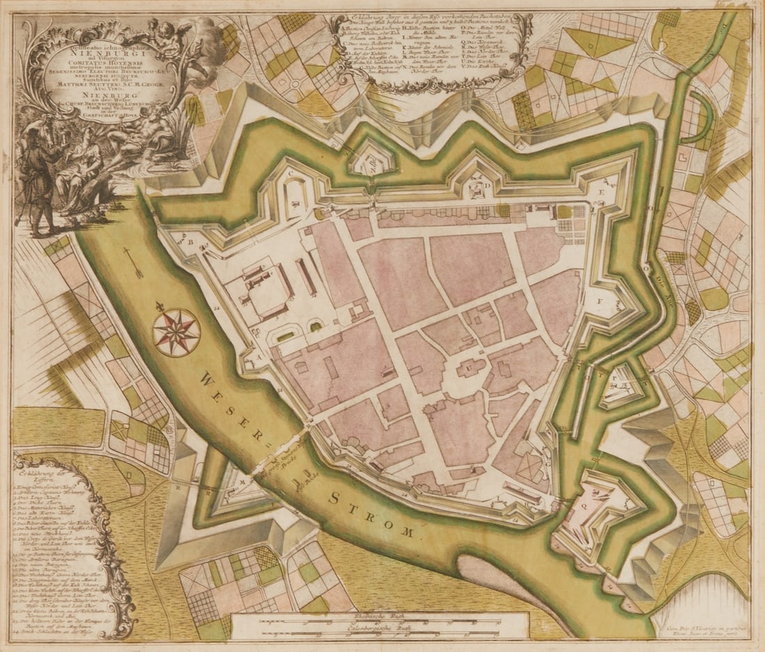 Matth?¤us Seutter: Matth?¤us Seutter 1678 Augsburg - 1757 Augsburg - Nienburg - Colored copper engraving/paper. 50 x 58 cm (passe-partout opening), 68 x 75.5 cm (size with frame). Vertical central fold. Inscribed in