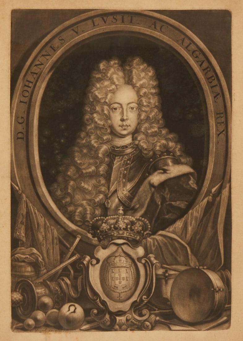 Christoph Weigel: Christoph Weigel 1654 Redwitz - 1725 Nuremberg - John V, King of Portugal - (c. 1710) Mezzotint/paper. 35 x 24 cm (plate size), 42 x 29 cm (visible size), 47.8 x 35 cm (size with frame). Inscribed in
