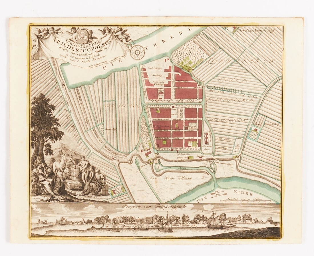 Christoph Weigel: Christoph Weigel 1654 Redwitz - 1725 Nuremberg - Friedrichstadt - Colored copper engraving/paper. 34 x 40 cm (plate size), 35.3 x 45.8 cm (sheet size). Vertical central fold. In the cartouche