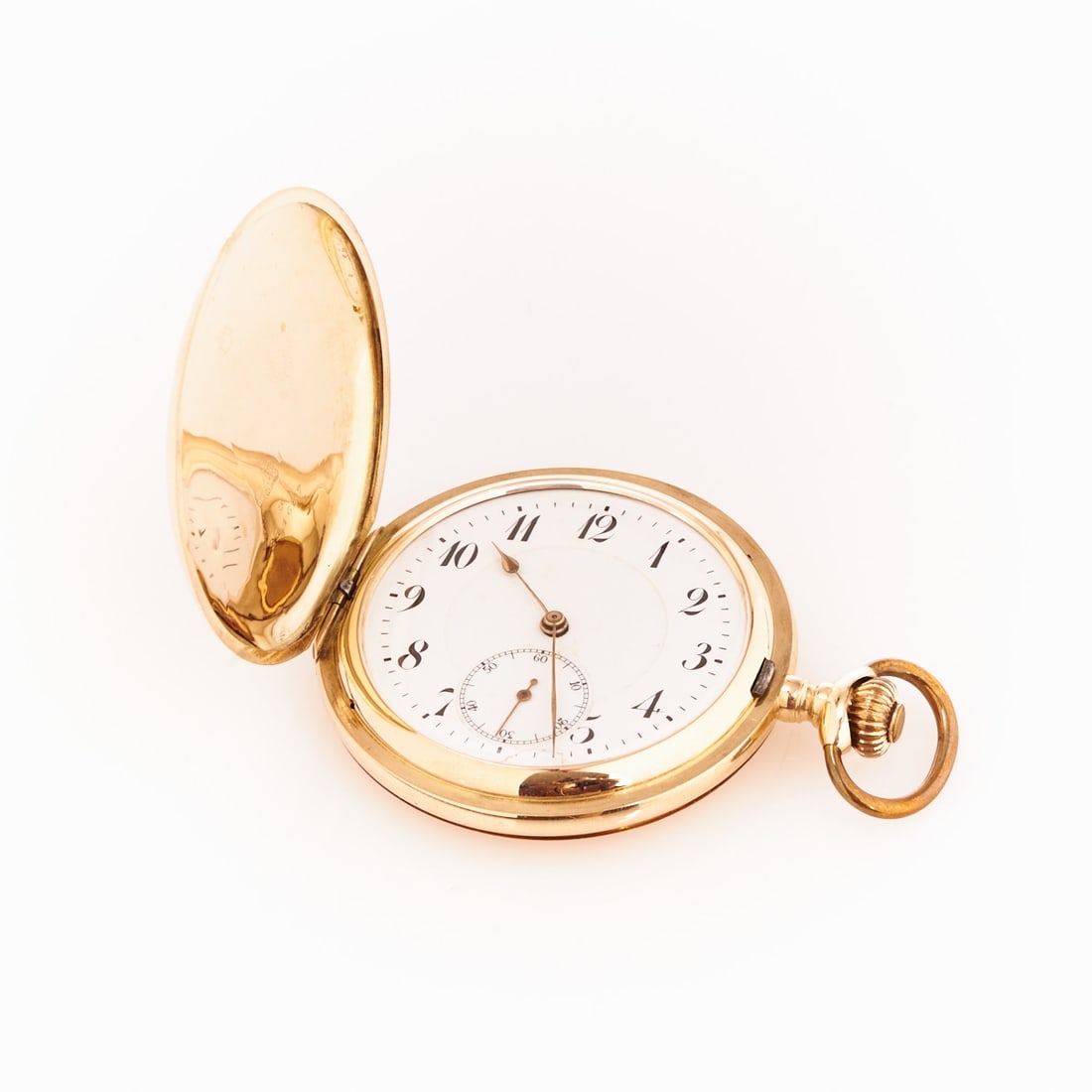 Savonnette: Savonnette 585/- rose gold, hallmarked. Total weight: 93.6 g. Three-cover gold. Punched in the covers: 14 K/0.585/56, crown, squirrel. Case no.: 211687. Case-D. 5.4 cm. The watch is functional.