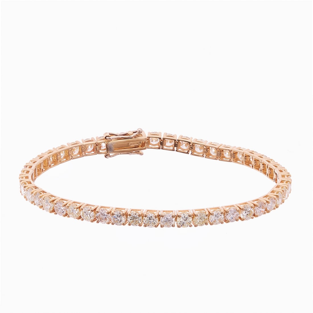 Diamond Bracelet - Tennis Bracelet: Diamond Bracelet - Tennis Bracelet 585/- yellow gold, hallmarked. Total weight: 10.62 g. 47 diamonds totaling approx. 9.39 ct (tcr-c/vsi-si). Length approx. 18 cm. Width 0.36 cm. Very good condition.