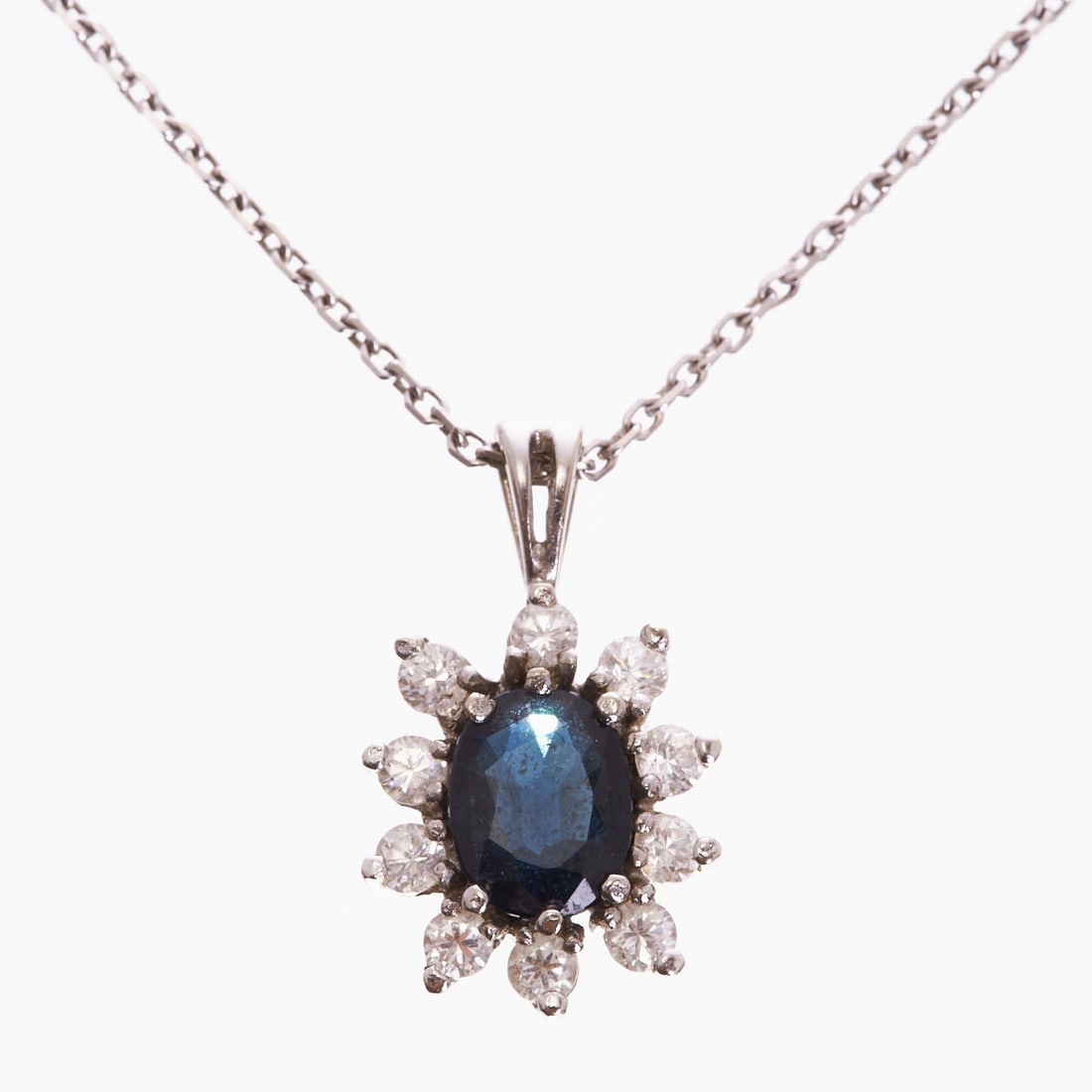 Sapphire and Brilliant-Cut Diamond Pendant with Chain (1 of 2)