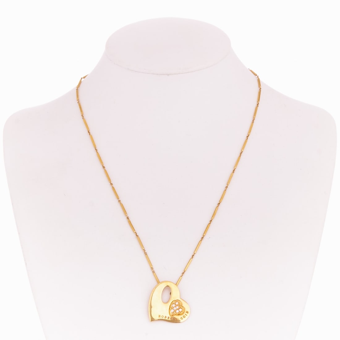 Roberto Coin - Heart Necklace: Roberto Coin - Heart Necklace Jewelry manufacturer Roberto Coin, Italy. 750/- yellow gold, stamped. Total weight: 7.9 g. Hallmark: Roberto Coin, Italy, 750. 7 brilliant-cut diamonds totaling approx.