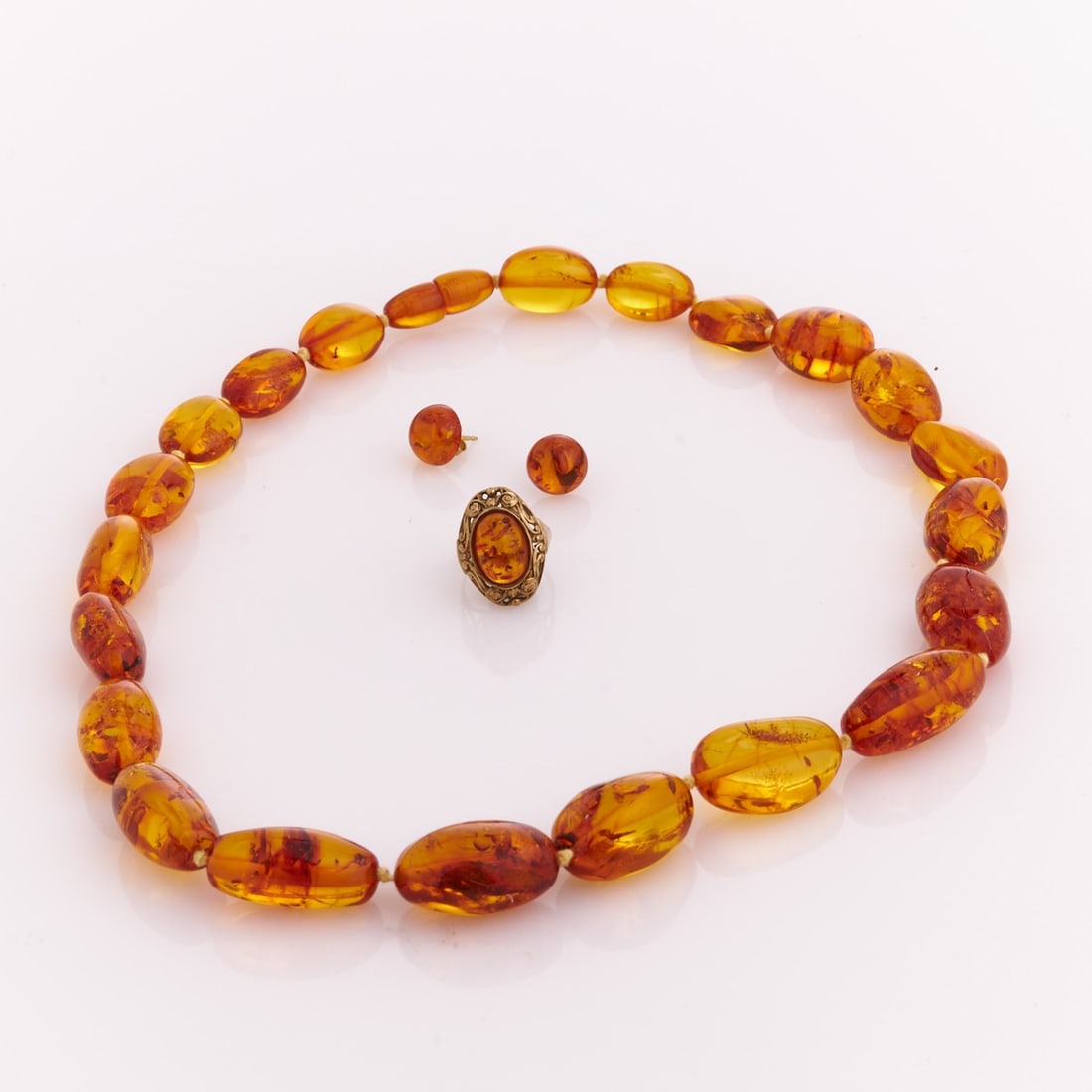 Amber necklace with matching ring and earrings (1 of 1)