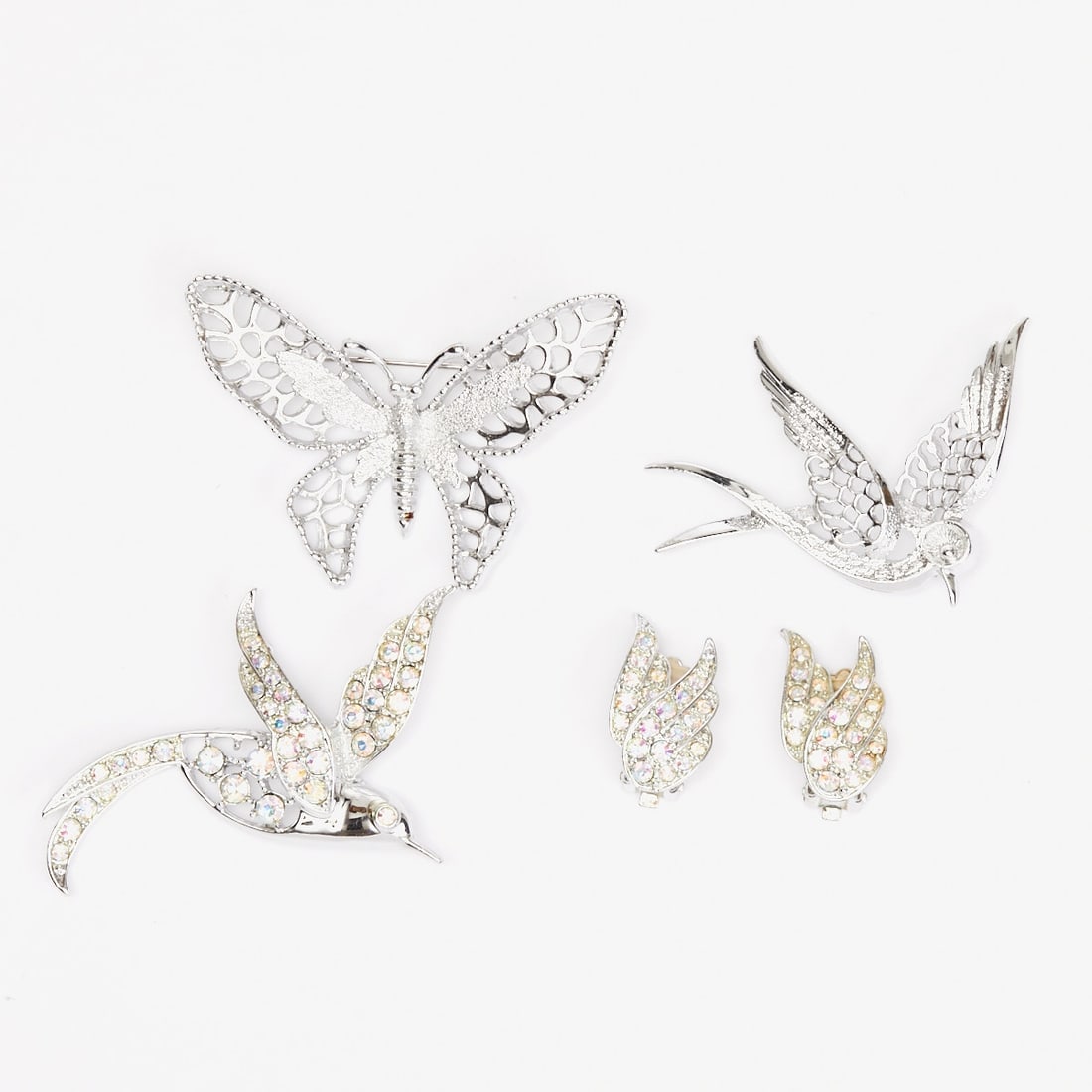 SARAH COVENTRY - Vintage Brooch Ear Clip Jewelry Set with Butterfly and Bird Motif (4 pieces) (1 of 1)