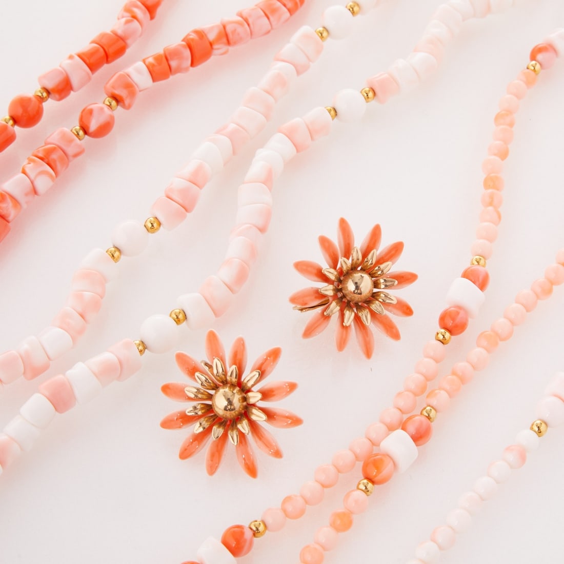 Kenneth Jay Lane (KJL) - Two Vintage Faux Coral Pearl Necklaces and Sarah Coventry - Enamel Ear (1 of 1)