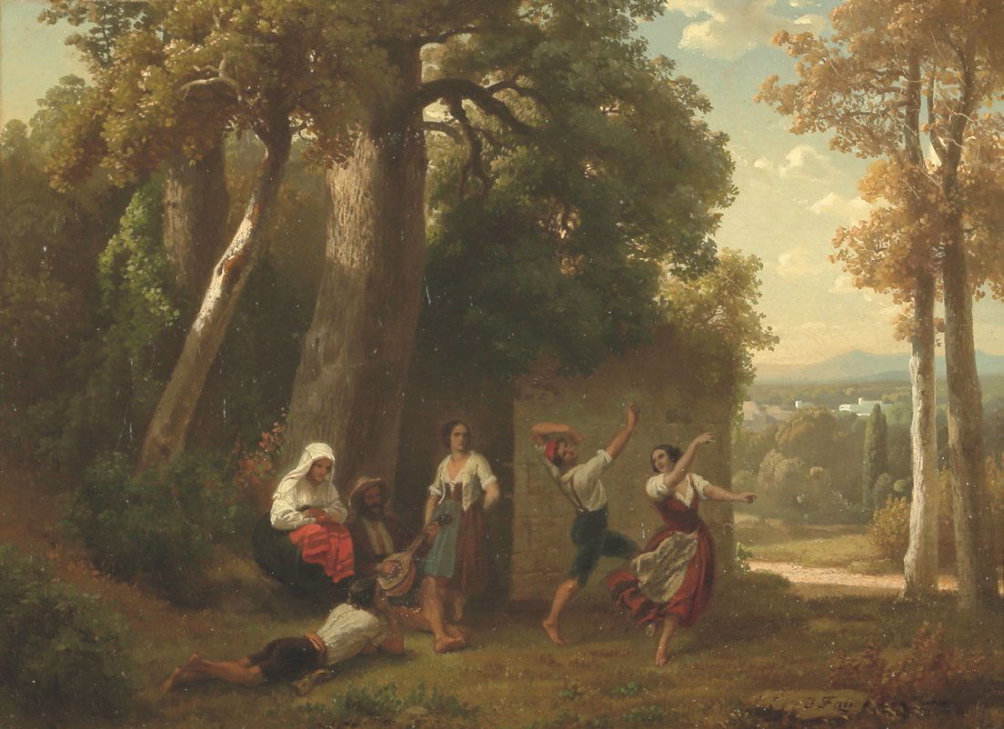 Joseph Fay 1813 Köln - 1875 Düsseldorf - Tanz...: Joseph Fay 1813 Köln - 1875 Düsseldorf - Tanzszene - Öl/Lwd. Doubl. 31 x 41,5 cm. Sign. r. u.: J. Fay. Rahmen. - Lit.: Th.-B. XI, S. 314. Der Historien- und Genremaler studierte an der Düsseldorfe