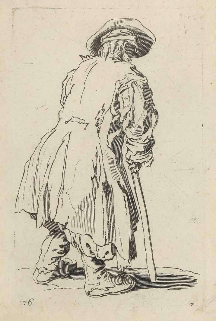 Jacques Callot Nancy 1592 - 1635 nach - Bettl...: Jacques Callot Nancy 1592 - 1635 nach - Bettler - 8 Radierungen. Bis 14 x 9 cm. 15,5 x 10 cm. Unter Glas gerahmt. Beschn. Auf Unterlegkart. fixiert. - Lit.: Th.-B. V, S. 406 ff. Acht unterschiedliche 