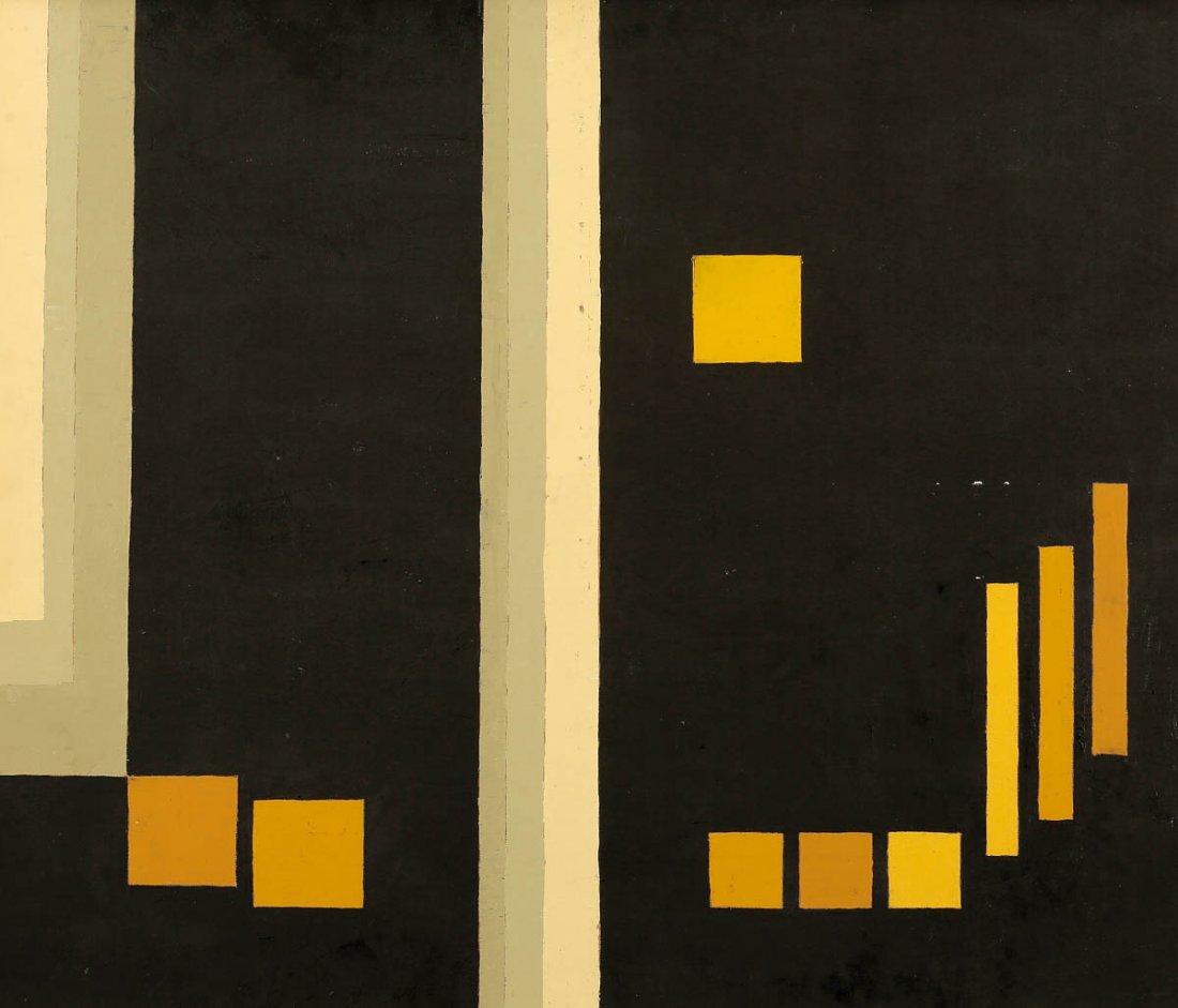 Thilo Maatsch 1900 Braunschweig - 1983 Königs...: Thilo Maatsch 1900 Braunschweig - 1983 Königslutter - Komposition - Öl/Karton. 81 x 100 cm. Rückseitig nummeriert, datiert und sign.: 1930 / 19.8.74 / Thilo XX. Rückseitig mit weiterer Arbeit (Col