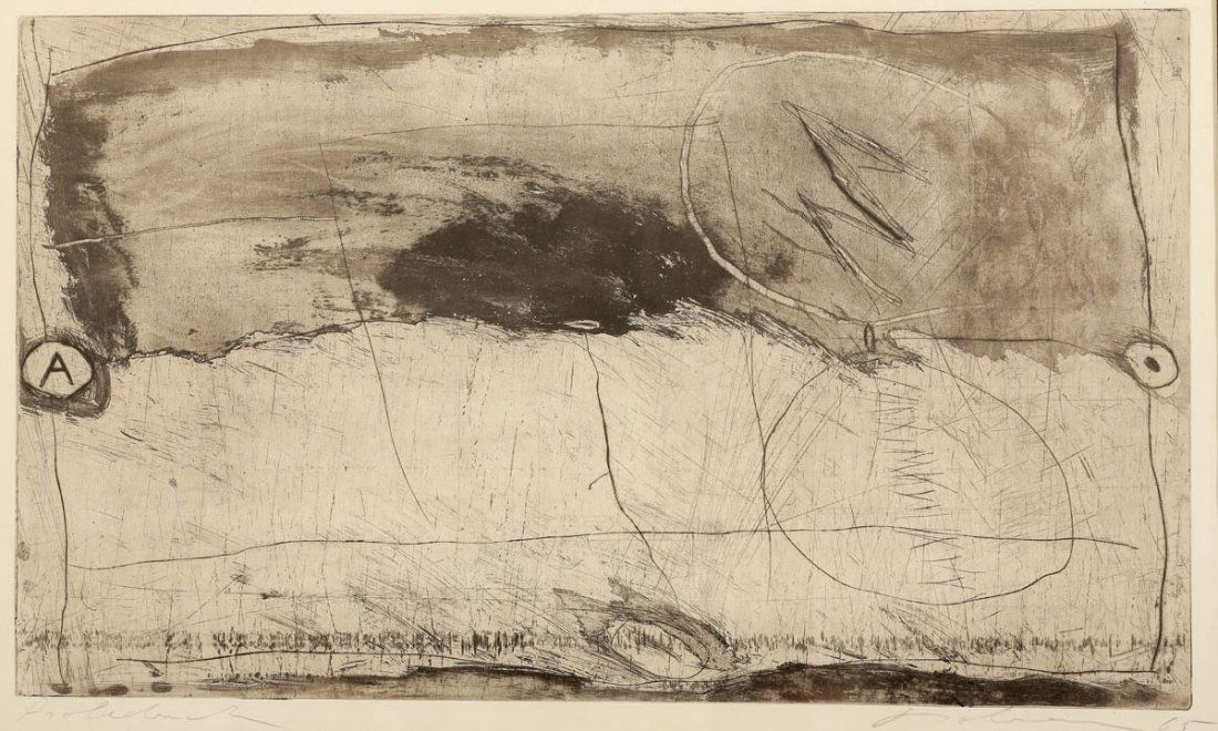 Karl Bohrmann 1928 Mannheim - 1998 Köln - Ohn...: Karl Bohrmann 1928 Mannheim - 1998 Köln - Ohne Titel - Radierung/Papier. Probedruck. 29,6 x 49,5 cm, 32,4 x 52,2 cm (Passepartoutausschnitt). Sign. und dat. r. u.: Bohrmann (19)65. Passepartout. Unte