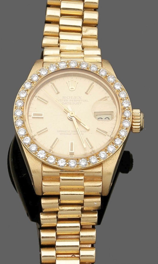 Rolex-Damenarmbanduhr mit Brillantlünette Fa. Rolex, (1 of 3)