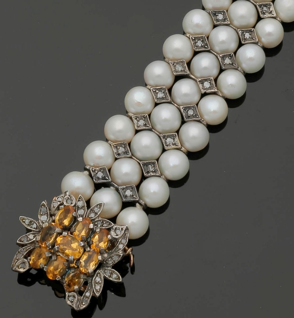 Dreireihiges Perlarmband mit Citrinen375er GG und 800er (1 of 3)