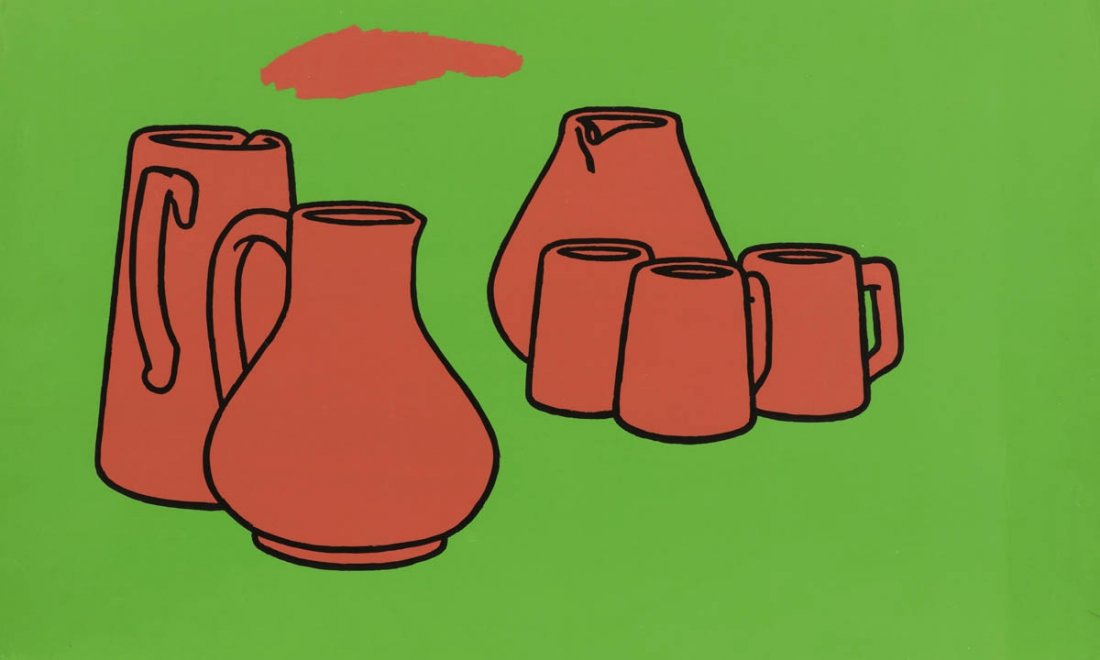 Patrick Caulfield 1936 London - 2005 London -...: Patrick Caulfield 1936 London - 2005 London - 'Earthenware' - Farbserigraphie/Karton. 54/75. 55,7 x 91,5 cm. Sign. r. u.: Patrick Caulfield. Verso betit.: Earthenware. Blatt liegt lose. Läsuren am Ra