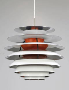 Mid-Century Deckenlampe, Wohl Nordisk Sol...: Mid-Century Deckenlampe, Wohl Nordisk Solar/Dnemark, um 1965. Entwurf: Svend Middelboe. Aluminium. H. 36 cm. B. 44 cm. Best.