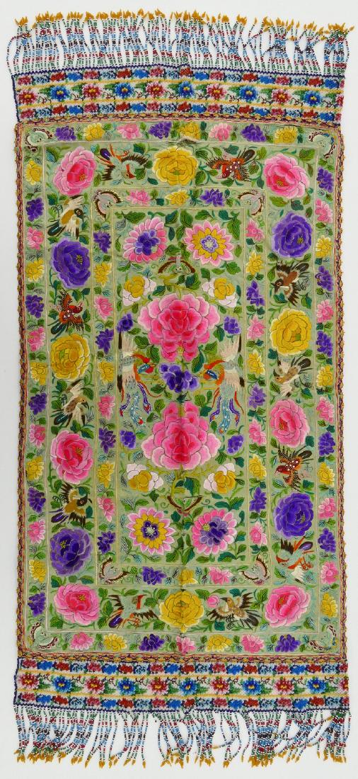2pc Fine Chinese Silk & Beadwork Panels 24''x11'' and (1 of 4)