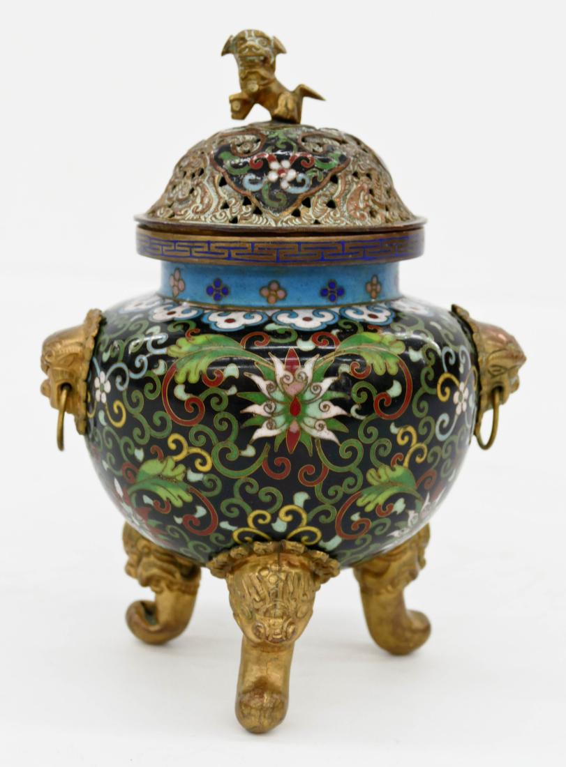 Chinese Cloisonne Covered Censer 7''x5''. Gilt kylin (1 of 2)