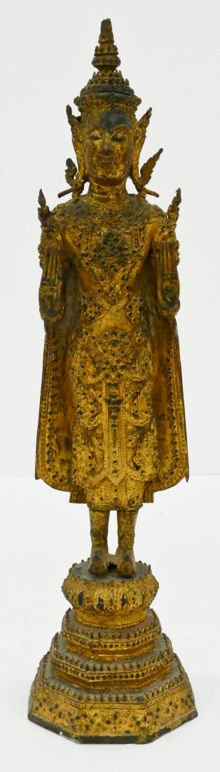 Thai Gilt Bronze Standing Buddha Statue 18''x4''. Gold (1 of 3)