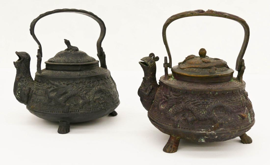 2pc Southeast Asian Bronze Teapots 7.5''x7'' Each. (1 of 3)