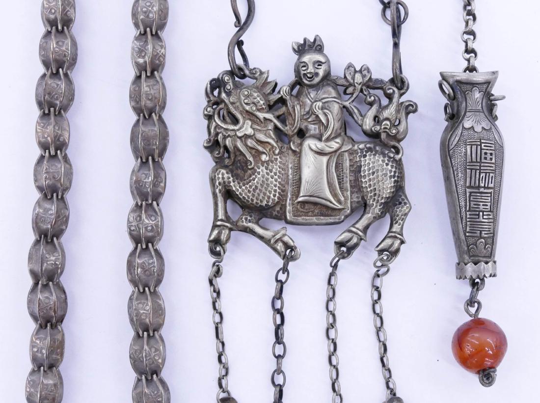 3pc Chinese Silver Belt Hooks & Necklace. Includes a (1 of 3)