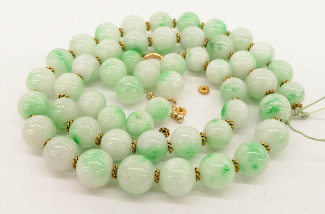 Strand of Chinese Jadeite Beads 23''. White to apple (1 of 3)
