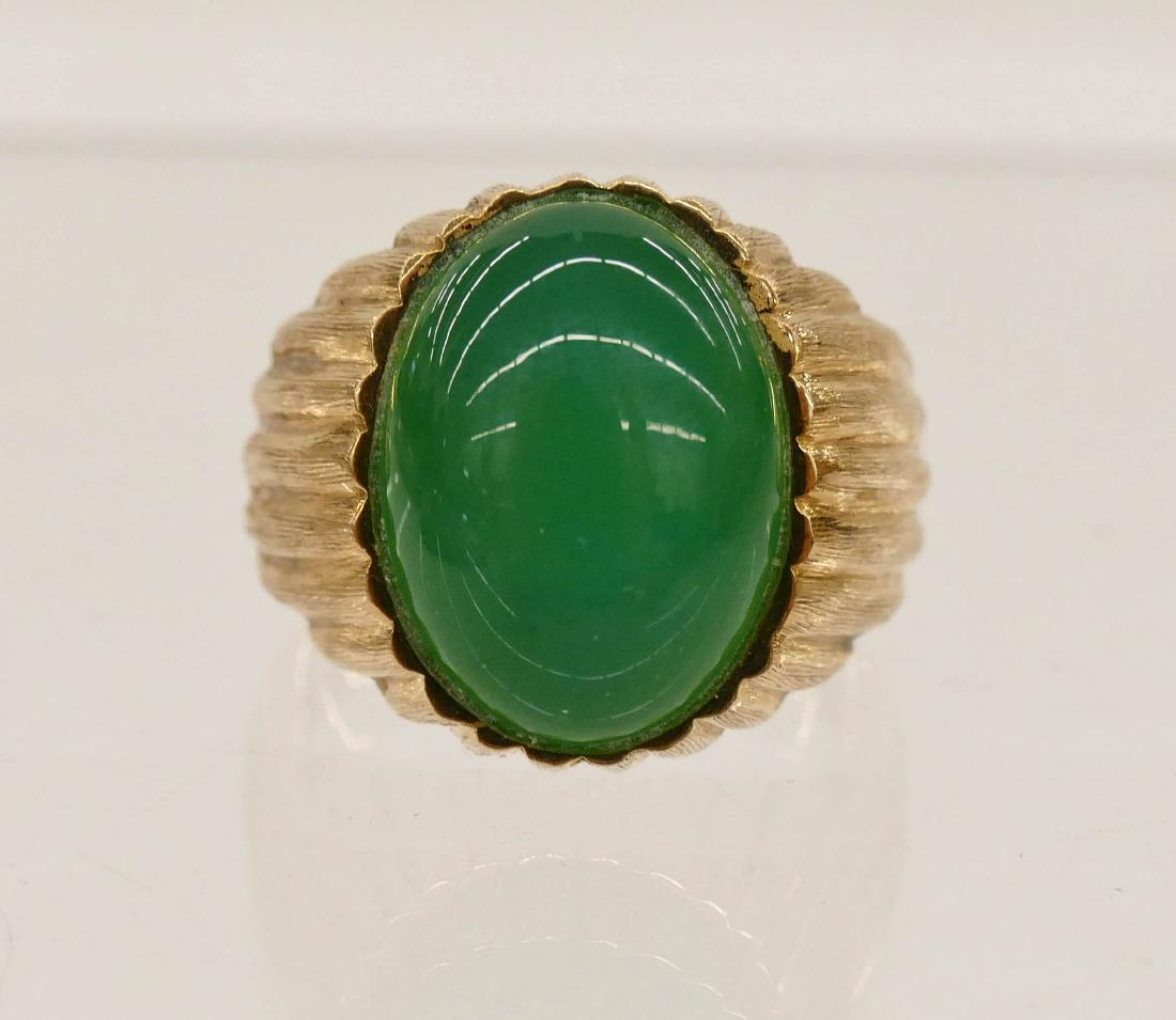 Men's Translucent Jade 14k Cabochon Ring Size 10. (1 of 3)