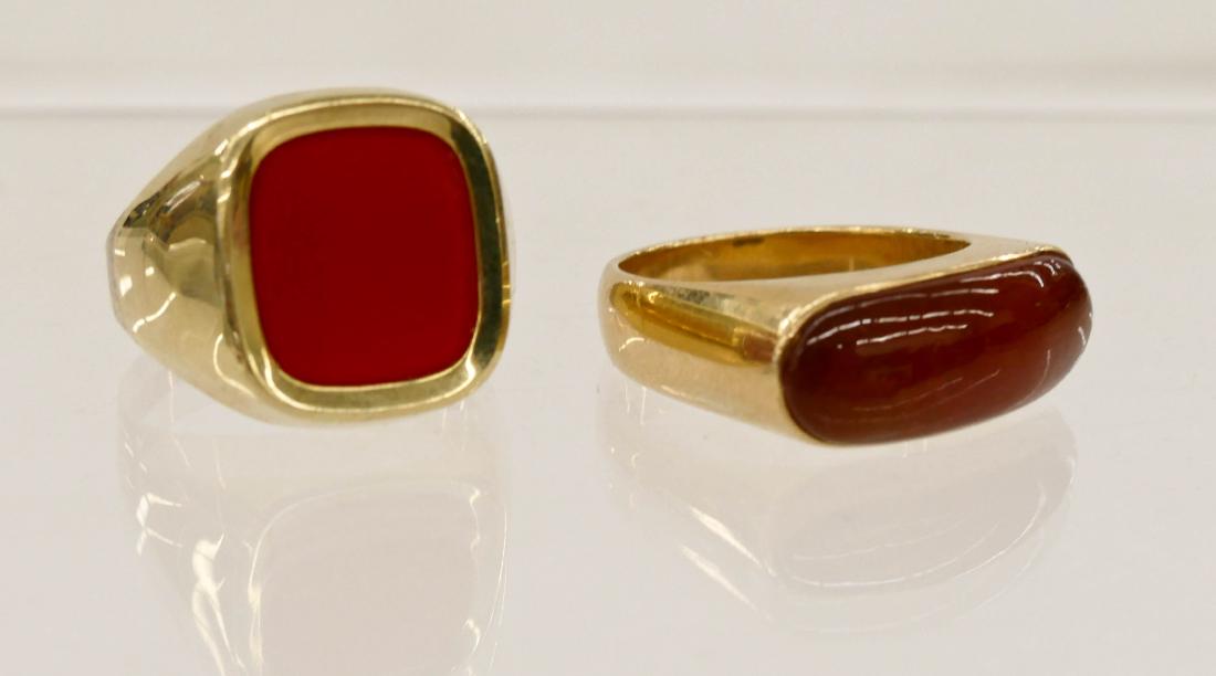 2pc Men's 14k Carnelian Agate Rings. Includes a wide (1 of 3)