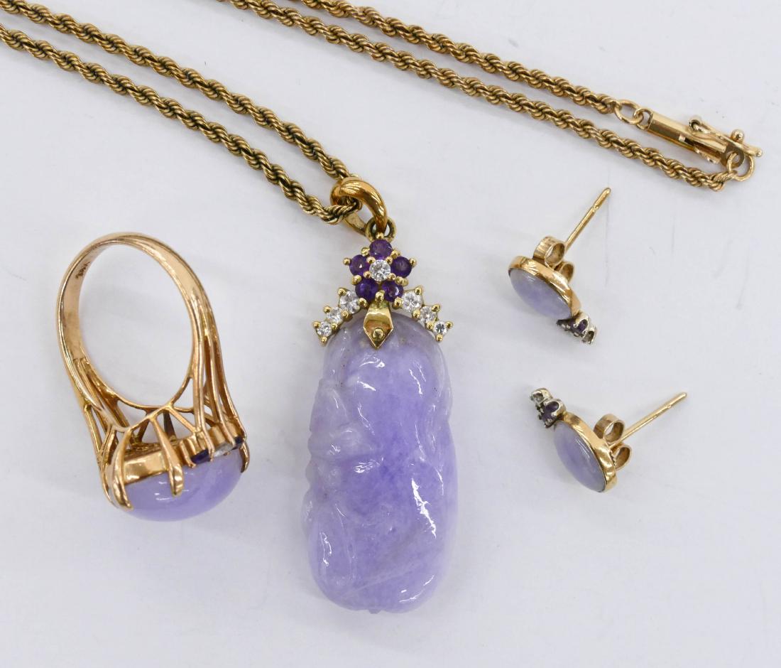 Chinese 14k Lavender Jade Jewelry Suite. Includes a (1 of 3)