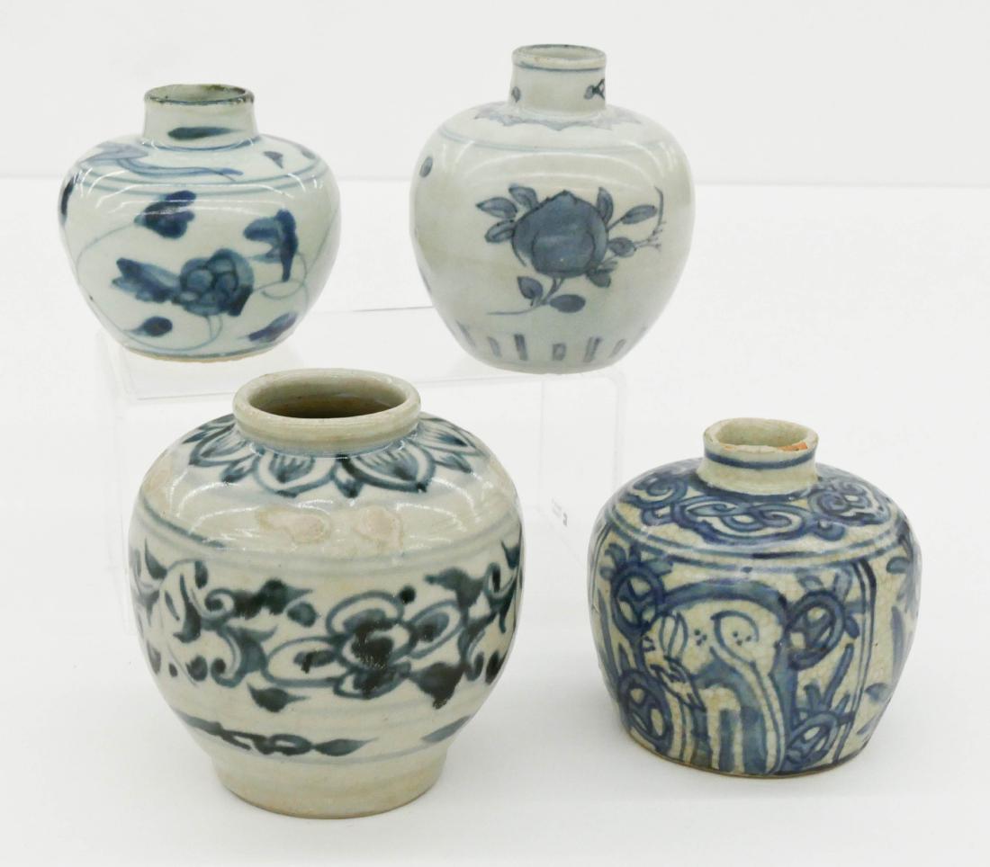 4pc Chinese Ming Blue & White Ceramic Jarlets. Includes (1 of 2)