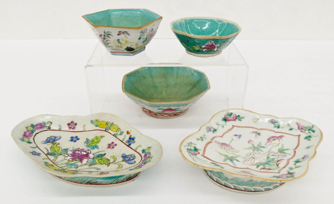 5pc Chinese Famille Rose Porcelain Dishes. Includes two (1 of 2)