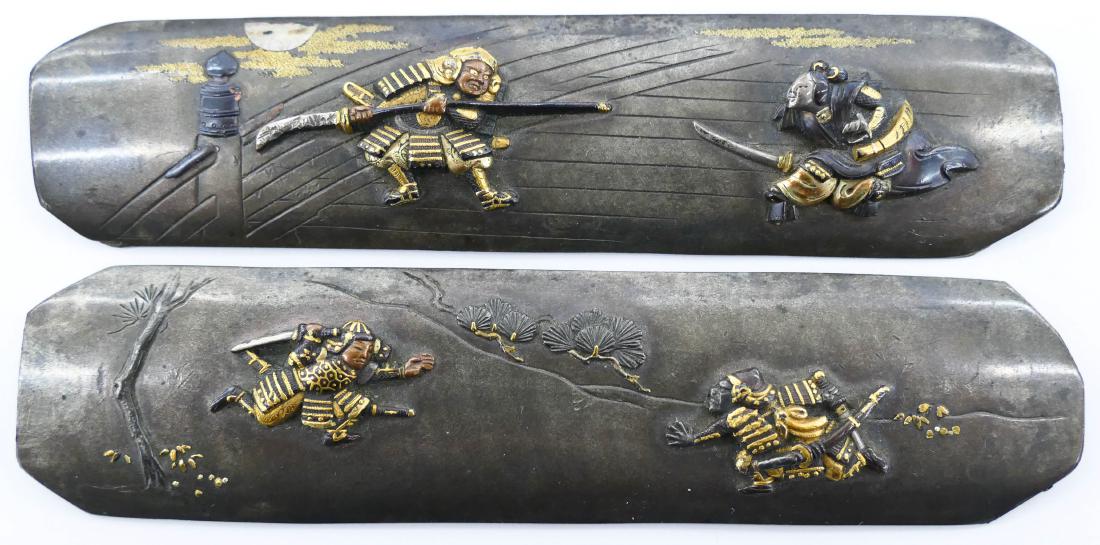 Pair of Japanese Shakudo Dagger Handles 1''x4.5'' Each. (1 of 2)