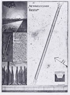 Alexander Brodsky & Ilya Utkin (b.1955/1955 Russian): Alexander Brodsky & Ilya Utkin (b.1955/1955 Russian) ''Nameless River'' 1986 Etching 31''x23'' Impression. From their famous Paper Architecture series. Pencil signed and numbered 25 of 30 edition. Fra